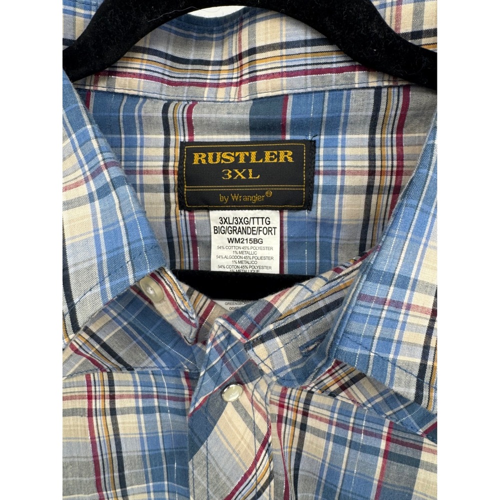 Rustler by Wrangler Men's 3XL Plaid Western Shirt‎ Short Sleeve Snap Button - Picture 3 of 8